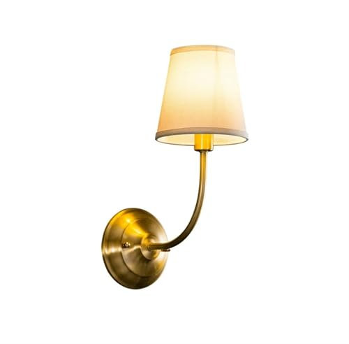 HXRFFOUM Lampada classica in rame Lampada da parete industriale country Paralume in tessuto a imbuto svasato Lampada da lettura da comodino for camera da letto Luce da balcone for corridoio