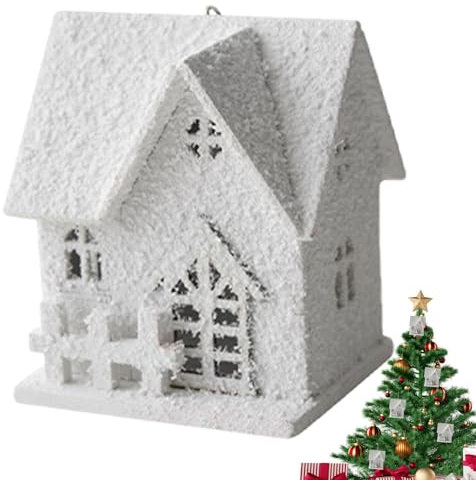 Ornament für kleines Haus zu Weihnachten, Weihnachtshaus Ornament | Weißes Holzhaus Weihnachtsornament, Kreativer Holzhausanhänger für Weihnachten, Heimdekoration aus weißem