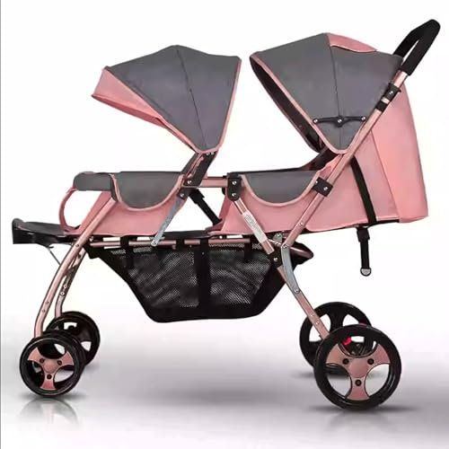 Rieort Cochecitos en tándem Ajustables Que Pueden Sentarse y acostarse, Cochecito Doble, Carrito de retracción con una tecla, Cochecito Gemelo Plegable