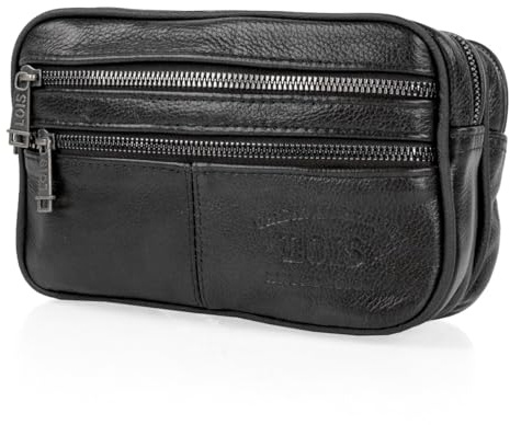 Lois - Bolso De Mano Hombre, Bolso Hombre Elegante De Piel Con Cremallera Y Asa De Muñeca Para Eventos Y Viaje, Negro