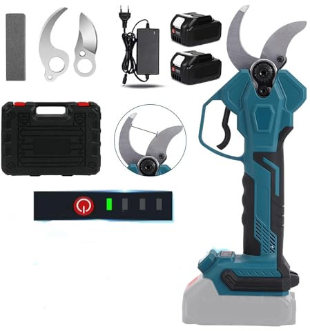 Sécateur Électrique Sans Fil 40mm,Tenue à la Main Secateur Electrique 1500mAh Batterie,Sécateur électrique avec Écran,4 Vitesses Réglables,Sécateur de Jardin Antirouille SK5 (2 Batteries)