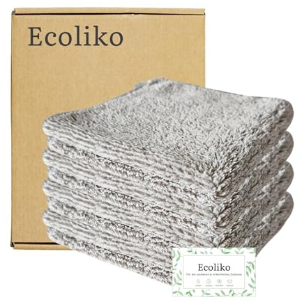 Ecoliko® saugstarke Trockentücher für Duschkabine | WC | Toilette (4er Set), Mikrofaser Putztücher zum Trocknen in Küche, Bad, Haushalt, Wohnmobil, fusselfrei & kratzfrei, 30×30 cm, Grau-Weiß-Mix