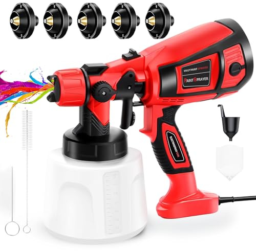 TOPALL Pistola per Verniciare,Pistola a Spruzzo per Verniciare,850W 32000PRM 1400ML HVLP Elettrica Pistola Vernice a Spruzzo,con 5 Ugelli e 3 Modelli,Pistola Spruzzo per Vernice