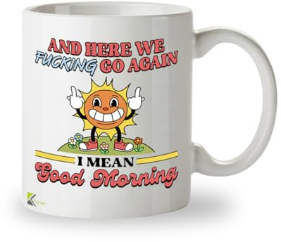 Here We F*cking Go Again Funny Mug – Sweary Leaving Present for Colleagues, Mum, Women & Men – Office Secret Santa Birthday Gift – 11oz Sarcastic Novelty Coffee Mug – British Humour