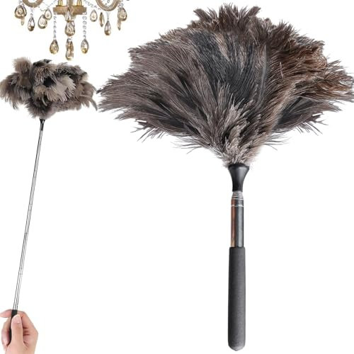GBKDQQ Plumero Telescópico de Plumas de Avestruz: Eficiencia Plumero de Plumas de Avestruz, Comodidad Plumero Largo para Superficies Altas (17-40 Pulgadas)