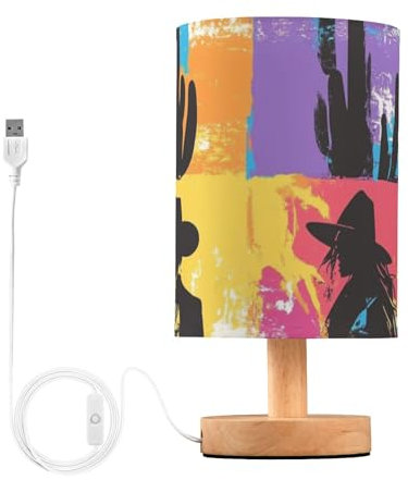 ZRWLUCKY Night Lampsnight Light Table Side Lamp with USB Port Cowgirl Cowboy Cactus Set Lamps for Kids College Dorm