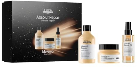 L'OREAL PROFESSIONNEL - Coffret Cadeau - Cheveux Abîmés - Absolut Repair - 77% de Dommages en Moins - Cheveux Brillants & Doux - Édition Limitée - Shampoing (300ml) + Masque (250ml) + Huile (90ml)