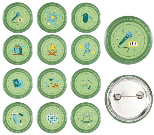12pcs Camping Bachelorette Party Badges, Green Camping Bachelor Merit Badge Party Buttons Pins Brooch Unique Camp Theme Pins for Bride Shower Halloween DIY Costume Accessories Favors Decoration