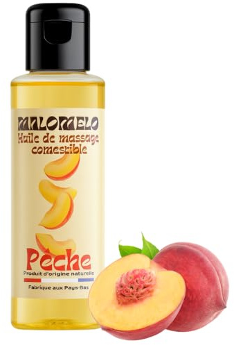 MALOMELO I Huile de massage comestible érotique sensuelle I Huile lubrifiant sexuel couple I Huile corps relaxant & chauffant I Plaisir intime pour couple I Parfum Pêche