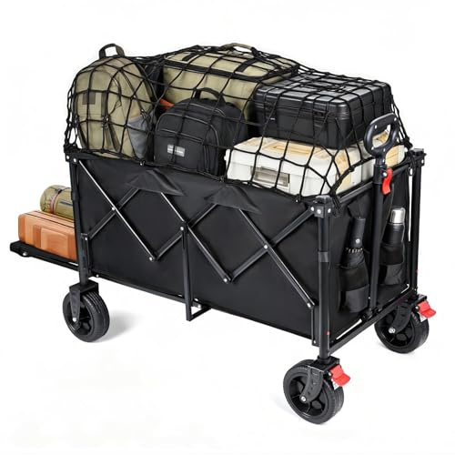 YEAUPE PRO vikbar handvagn med dubbel gaffelram, 260 l volym och 150 kg lastkapacitet, terrängvagn för trädgård, strand, camping