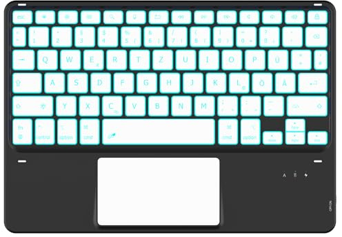CACOE Bluetooth Tastatur mit Touchpad, Kabellose mit 7 Farben Beleuchtete | QWERTZ Tastatur Kompatibel mit iPad A16/10/iPad Air/Pro, iOS/iPadOS/macOS, Mac Mini/Mac Pro, MacBook 10 Zoll, Schwarz
