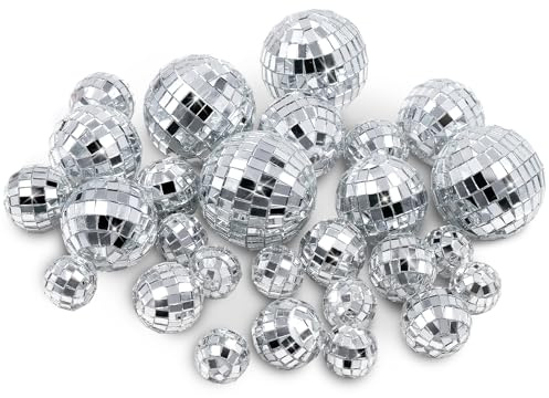 Boules à facettes mini 32 pièces, 4 tailles 2 cm 3 cm 4 cm 5 cm, boules miroir pour déco gâteau et fête, rétro disco réutilisable, Noël anniversaire sapin