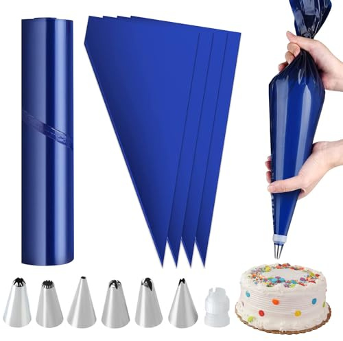 50 Pièces Poche a Douille Patisserie, Épaisses 21 Pouces Poche a Douille Jetable avec 6 Douilles à Pâtisserie et 1 Douilles à Pâtisserie Adaptateur, pour la Décoration de Pâtisseries et de gâteaux