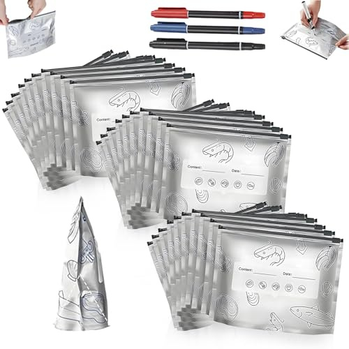 DWTYQN Sacs De Stockage Étanches en Foie D'aluminium Réutilisables, Sacs De Stockage en Foie D'aluminium pour Le Congélateur, Conservation Alimentaire pour Les Légumes, Les Fruits, La Viande(L,30)