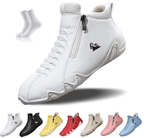 Bottes femme faites main avec fermeture éclair imperméables antidérapantes légères confortables slip on chaussures décontractées orthopédiques beck randonnée pieds nus(Blanc,38 EU)