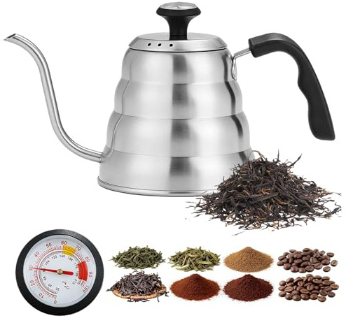Hervidor de agua de acero inoxidable con caño largo, hervidor de agua con termómetro, hervidor de agua con termómetro, hervidor de agua de cuello de cisne, hervidor de cuello de cisne, cadena para
