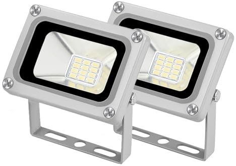 HBBursts Projecteur LED 10W Mini Extérieur IP65 Étanche Fonctionnement En 900lm 6500K Blanc Froid Lot De 2 Sans Prise Éclairage Sécurité For Jardin(2pack)