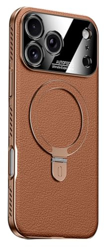 WBRSybUK Custodia Sottile For IPhone 17/17 Air/17 Pro/17 Pro Max, Custodia In Pelle Con Ventosa Magnetica Regolabile, Guscio Protettivo Antiurto For Fotocamera(Brass,17 Pro Max)