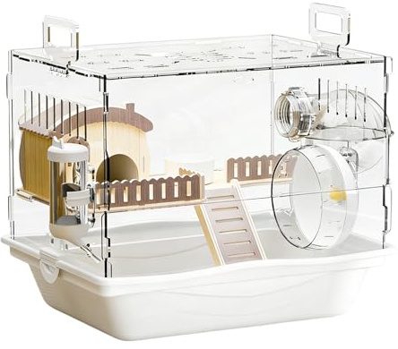 Hamsterhaus – Chinchilla-Haus mit 2 Etagen, aus transparentem Acryl – Lebensraum für Kleintiere mit Zubehör, für Rennmäuse, Mäuse, Chinchillas, kleine Tiere, Ruhe und Spiel