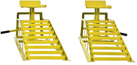 Hydraulic Car Ramp Lift 5 Ton, 2-Pack (Pair) Car Ramps with Integrated Hydraulic Jack Platform, Handle Only, Car Ramps for Oil Changes, Brake Jobs & Under-Car Maintenance, Yellow