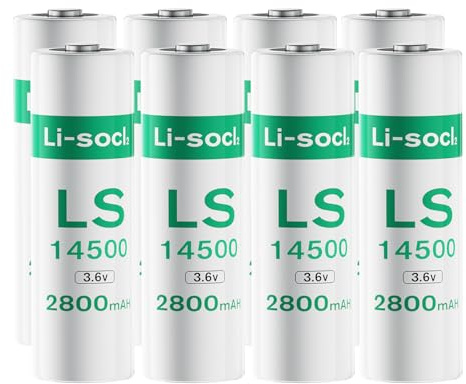 8 Pack 2800mAh LS14500 ER14505 batteries, AA 3.6V ER14500 Lithium Battery Li-SOCL₂ for SAFT Water Meter, alarm, flashlight, Wide Temperature Range, Long Storage Life (Non-Rechargeable)