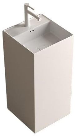 GenSDH Square Sink with Overflow and Drainer, Ceramic Column Basin Vanity Sink, Floor Standing Faucet/Mirror/Cabinet,B-One Size,B-One Size