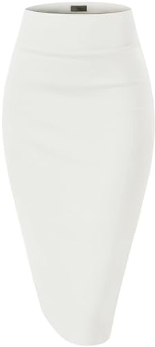 Hybrid & Company Women's Premium Nylon Ponte Stretch High Waist Pencil Suit Skirt Below Knee KSK45002 1073T Ivory XL