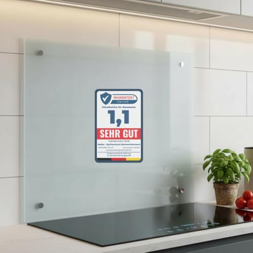 Melko Küchenrückwand Spritzschutz Herd 6 mm ESG-Glas 70x50 cm Milchglas | hitzebeständig und kratzfest, schützt die Wand beim Kochen, polierte Glaskanten, inkl. Dübel, Schrauben und Wandpuffer