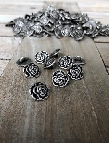 10 Stück kleine bezaubernde Rosenknöpfe altsilber 12mm Rose Metall Knöpfe in Rosenform