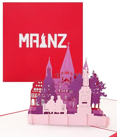Pop Up Karte „Mainz - Panorama mit Mainzer Dom“ - 3D Grußkarte als Souvenir, Gutenberg Geschenk, Geburtstagskarte, Einladungskarte & Gutschein zum Städtetrip