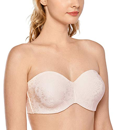 DELIMIRA Soutien Gorge sans Bretelles Grande Taille avec Armature Invisible Minimiseur Bandeau Non Rembourré Rose Blanc 105D