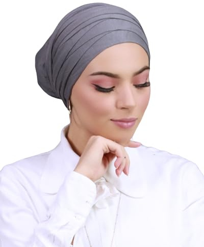 Turban hijab à enfiler bonnet croisé pour femme musulmane voilée TU-2 (Gris Foncé)