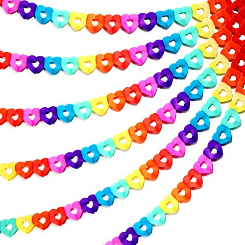 6 Pieces 60 Feet Valentine Colorful Rainbow Heart Banner Decorations Colorful Heart Shape Paper Garland Hanging for Birthday Wedding PartyDecorations
