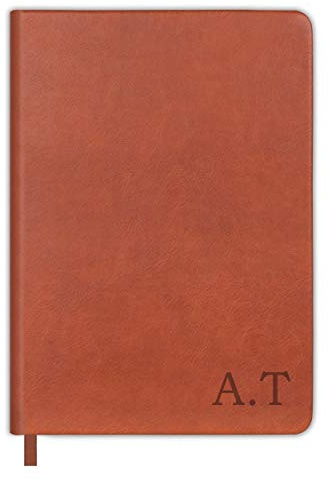 Personalisierte Benutzerdefiniert Notizbuch Notizblock Liniert (A5) PU Leder Effekt Hellbraun Brown Jeder Name Initialen