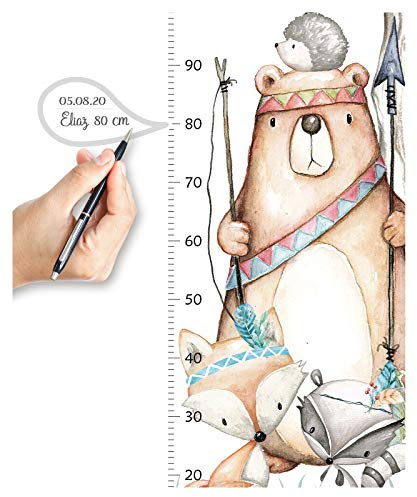 Little Deco Wandtattoo Messlatte 150cm Bär Fuchs Waschbär Igel DL547