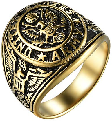 Flongo Herren-Ring Siegelring Männer Ring Daumenring aus Edelstahl Bandring Gold Russische Staatsflagge Staatswappen Motorradfahrer Biker Herren-Accessoires Größe 67