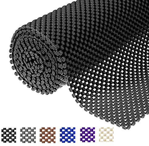 Shelf Liner Non-Slip Mat Shelves Liners 12x6.5 Grid Pattern PVC Non-Adhesive Grip Anti-Slip Mat for Kitchen Cabinets Wire Shelving Pantry Dresser Refrigerator (Black)