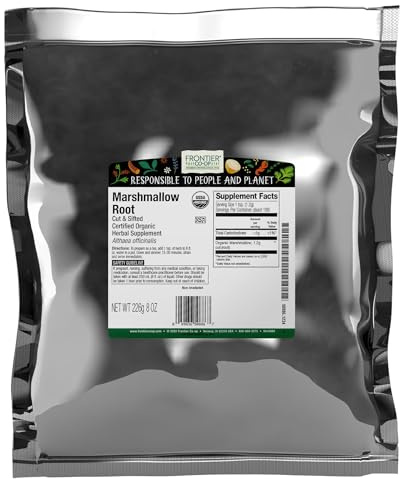 Frontier Co-op Organic Marshmallow Root Herb, Cut and Sifted - For Marshmallow Root Tea, Powder, Capsules and More - Kosher | 16 Ounce (Pack of 2)