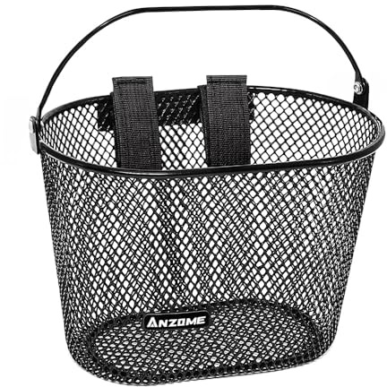 ANZOME Kids Bike Basket Front, Removable Wire Handlebar Basket for Boys’ Bicycles & Tricycles, Easy Install, Carry-Handle Front Basket in Black for Water Bottle, Snacks & Toys