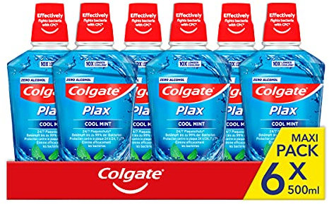 Colgate Mundspülung Plax Cool Mint, 6 x 500 ml - bekämpft bis zu 99 Prozent der Bakterien