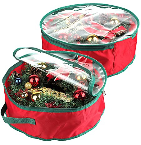 Marooma 2 Pcs Weihnachtskranz-Aufbewahrungstasche, 40 cm, Girlande, Kränze mit transparentem Fenster, alltägliche Tasche für Urlaub, Party, Dekoration, Beschriftung