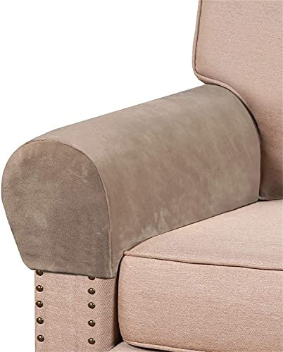 XDKS Armlehnenbezüge Aus Echtem Samt Für Stühle Und Sofas Armlehnenschoner Für Sofas Armlehnenbezüge Aus Verdicktem Samt Anti-Rutsch-Möbelschutz Waschbare (Taupe,2er-Set)