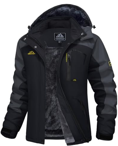 MAGCOMSEN Damer vinter softshelljacka fleece funktionell jacka varm utomhusjacka vattenavvisande vandringsjacka fodrad skidjacka vindtät vandringsjacka med avtagbar huva, Svart grå, XXL