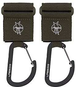 LÄSSIG Kinderwagenbefestigung (2 Stk.) Klettverschluss Karabiner Haken Karabinerhaken Kinderwagenhaken Einkaufshaken Metall/Stroller Hooks with Carabiner olive