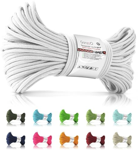 Ganzoo Paracord 425 Seil 3mm weiß, Typ 2 Nylon/Polyester Kernmantelschnur, 30 m, 4 Kernstränge, Allround Schnur für Zeltleine, Outdoor Befestigungen, Hundeleine, Hundehalsband und Armband