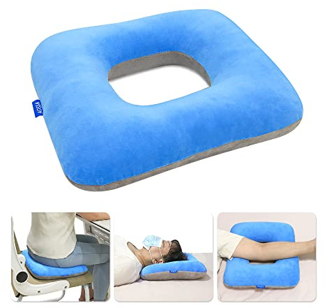 Mybow Donut Pillow Seat Cushion for Tailbone Pain Relief – Pressure Relief Ring Cushion for Haemorrhoids, Bed Sores, Pregnancy, Post-Surgery & Hip Support (Blue/Grey)