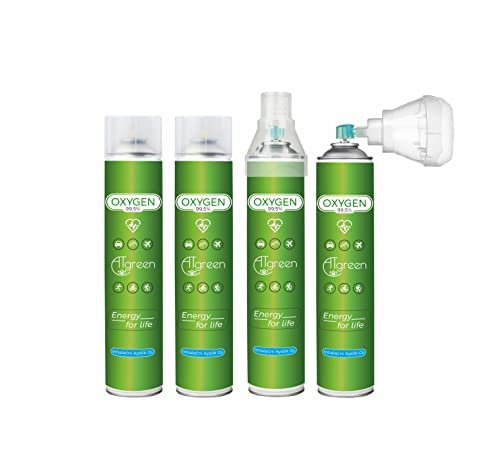 Atgreen Inhalationssauerstoff O2 (56 L Das Set enthält 4 Stk x 14L Sauerstoffflasche | Reiner Sauerstoff | Sauerstoffdosen | Sauerstoffpräparat | Universal Mundstück Rein Inhalierbar Sauerstoffgerät