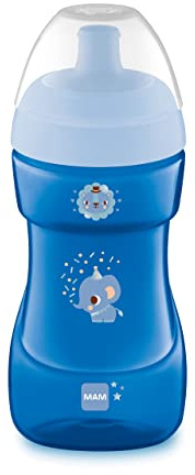MAM Vaso deportivo (330 ml), vaso de bebé a prueba de fugas con válvula de apertura automática, taza para niños con superficie antideslizante a partir de 12 meses, elefante