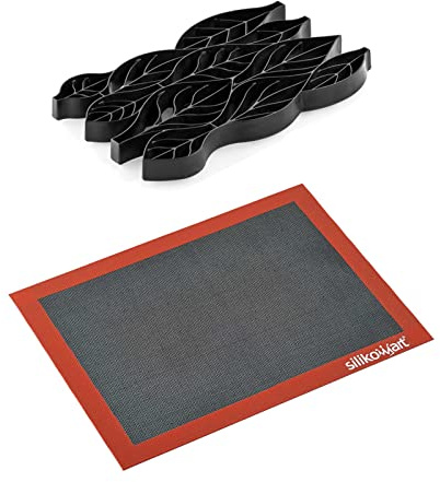 silikomart | Set d'outils en Silicone pour pâtisseries sucrées et salées VOILÀ COOKIE LEAVES, AIR MAT, Composition du set 1 moule en Silicone, 1 tapis en Silicone microperforé, antiadhésif, 240 x 150 mm, h 20 mm, 400 x 300 mm, Made in Italy