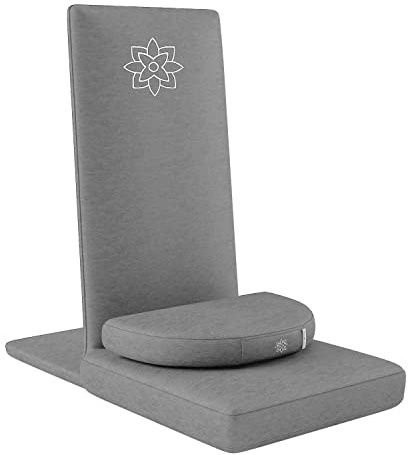 Mindful Modern Folding Pro Meditation Chair - Adjustable Meditation Seat with Back Support and Half Moon Buckwheat Meditation Cushion - Comfortable Mindfulness Living Room Floor Chair